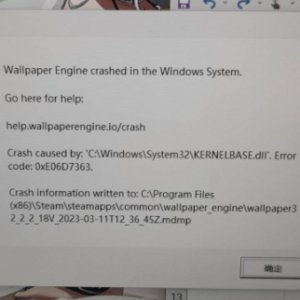 《壁纸引擎》报错crashed in the Windows System的解决办法